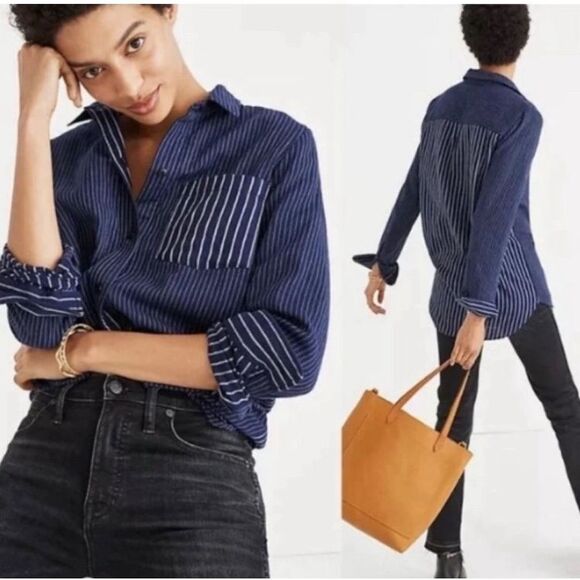 Madewell Blue Striped Sweatshirt - Picture 1 of 3